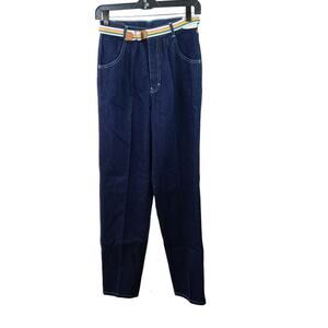 Brittania Pentimento Dark Wash Denim Hi Rise Vintage Blue Jeans Pants Belt NEW 9